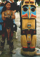 Native american and bottom of Totem "BIBER"